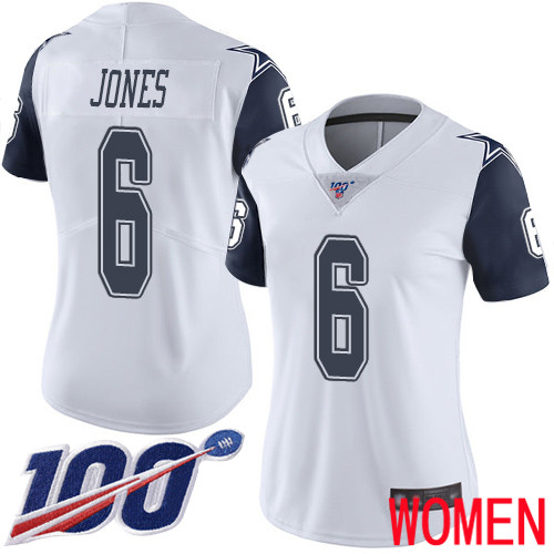 Women Dallas Cowboys Limited White Chris Jones 6 100th Season Rush Vapor Untouchable NFL Jersey